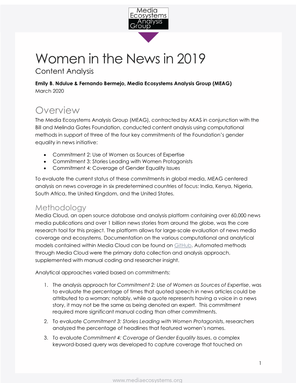 Women in the News in 2019 Content Analysis