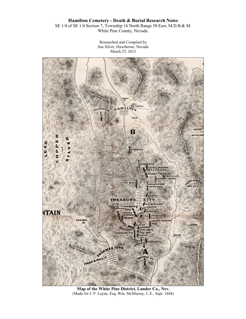 Hamilton Cemetery - Death & Burial Research Notes SE 1/4 of SE 1/4 Section 7, Township 16 North Range 58 East, M.D.B.& M