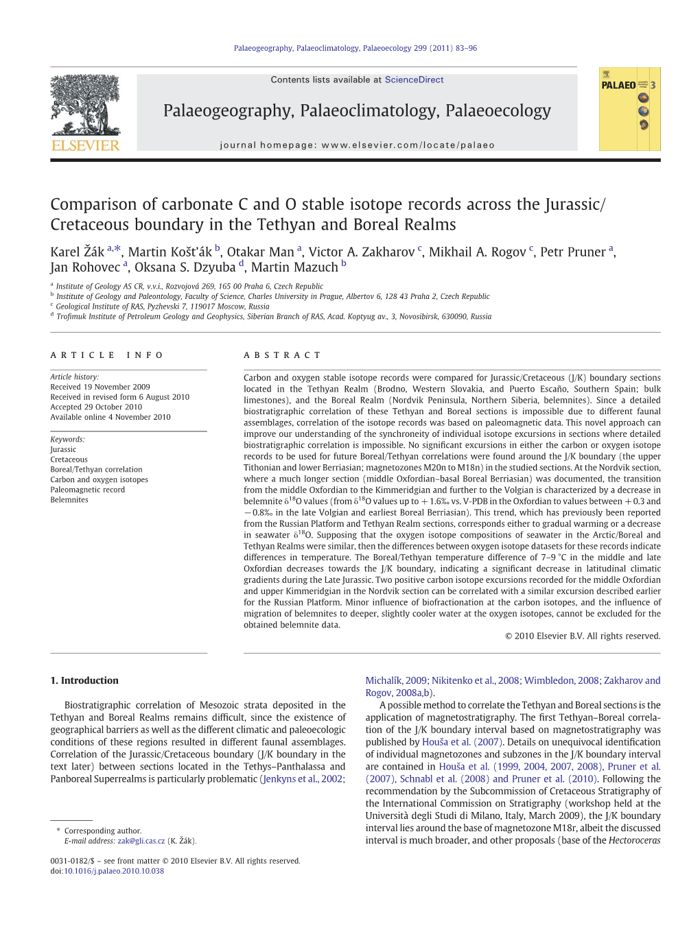 Comparison of Carbonate C and O Stable Isotope Records Across the Jurassic/Cretaceous Boundary in the Tethyan and Boreal Realms