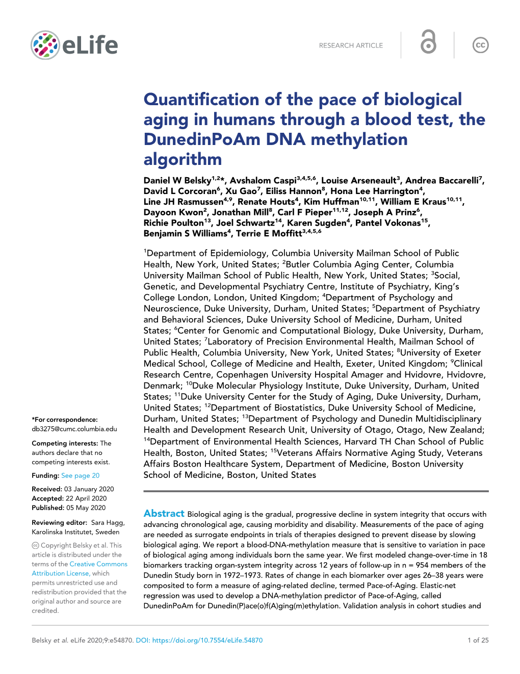 Quantification of the Pace of Biological Aging in Humans Through a Blood