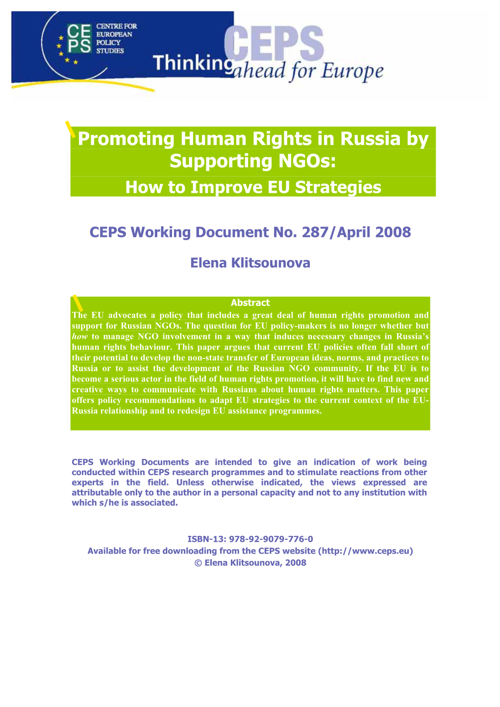 Promoting Human Rights in Russia by Supporting Ngos: How to Improve EU Strategies
