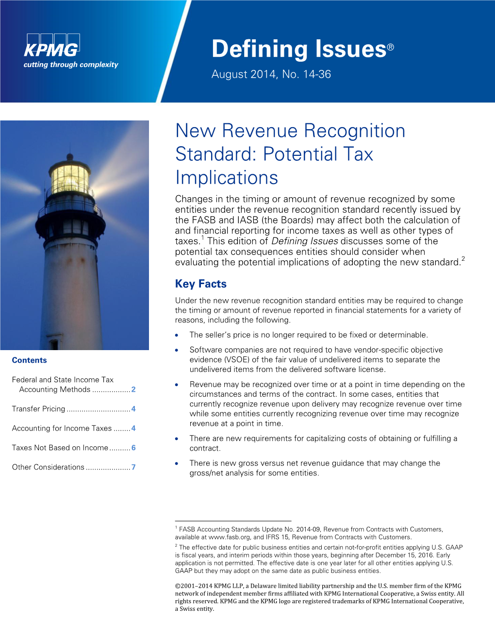 Defining Issues 14-36 New Revenue Recognition Standard