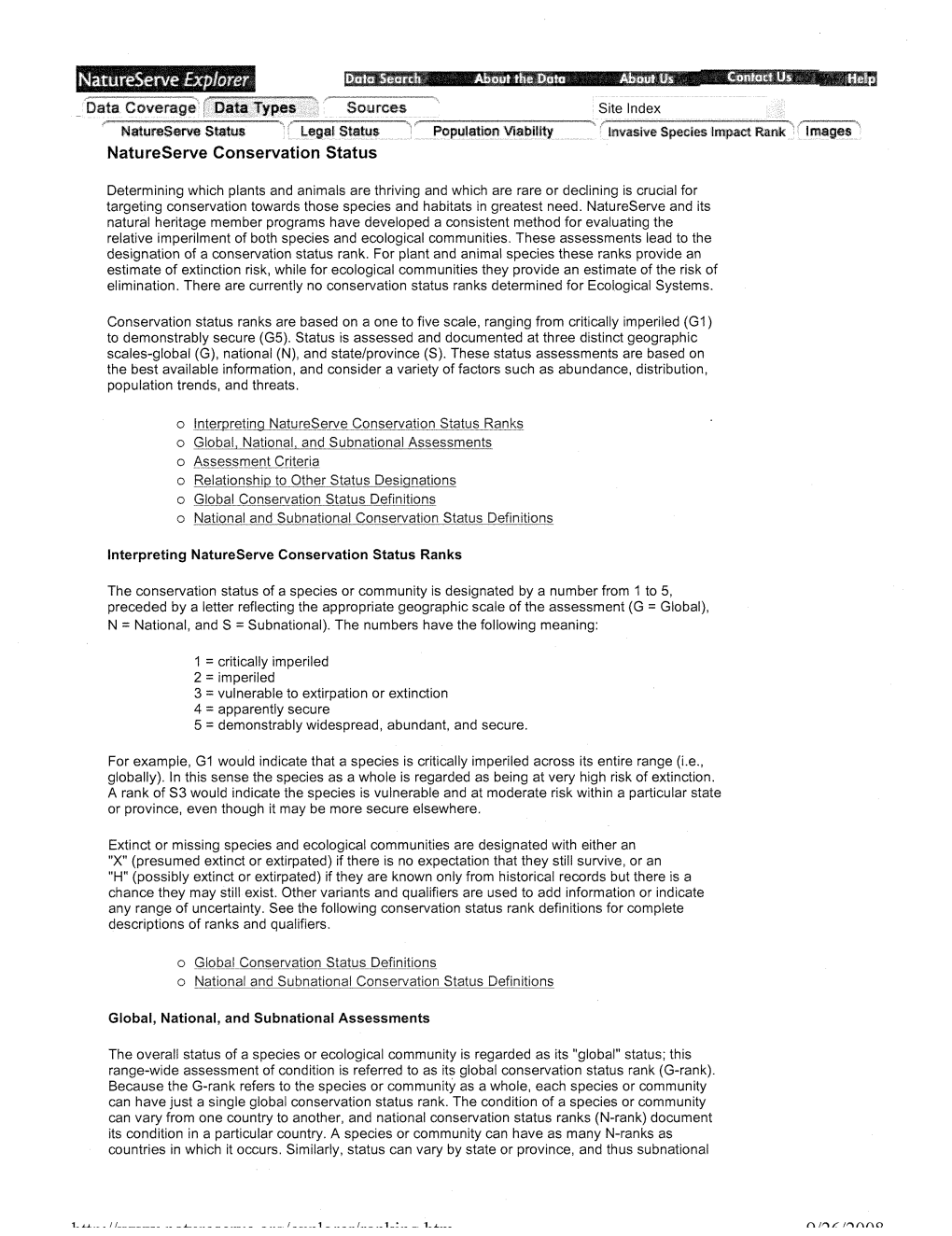 Mm;Iii :Rim Site Index Natumserv Statu Species Natureserve Conservation Status