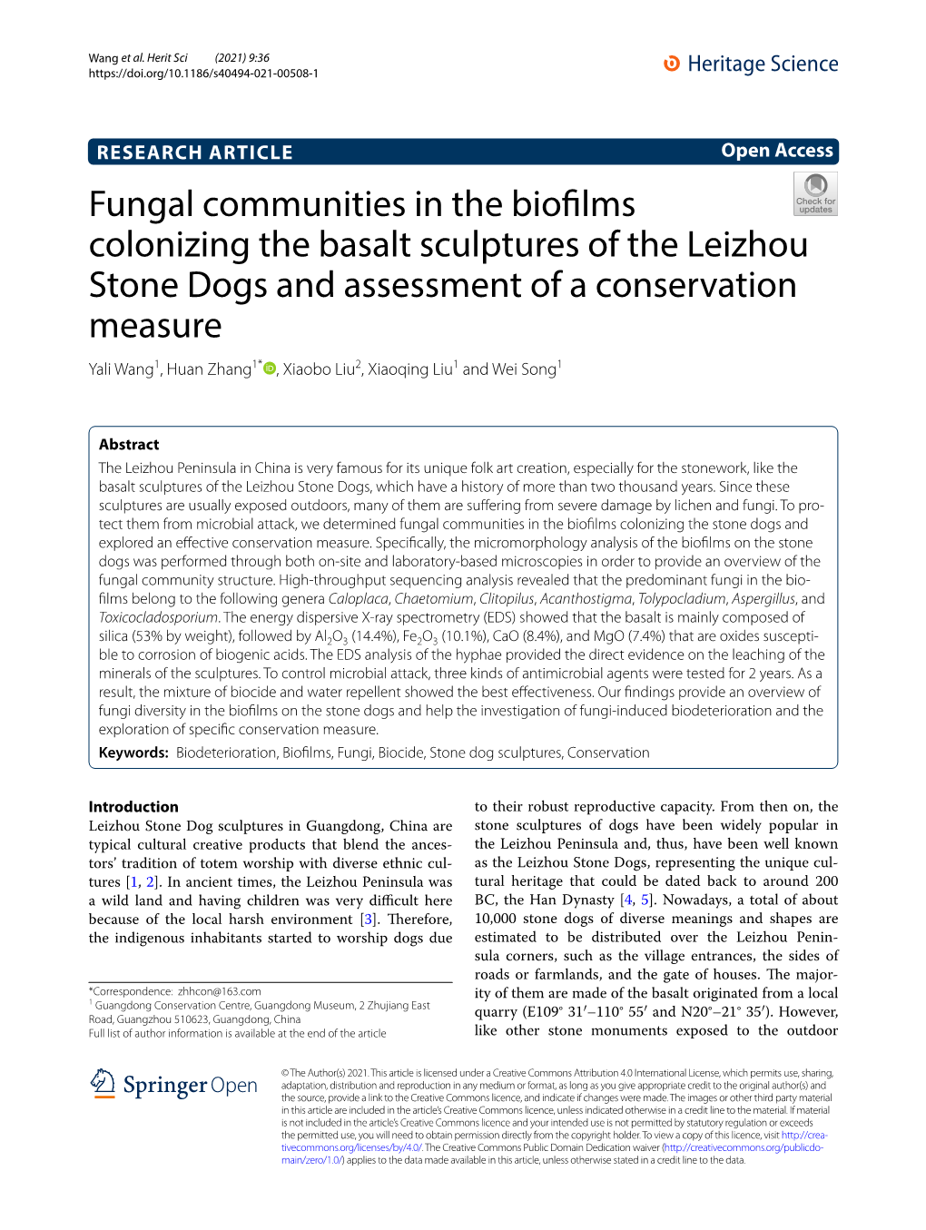 Fungal Communities in the Biofilms Colonizing the Basalt Sculptures of the Leizhou Stone Dogs and Assessment of a Conservation M