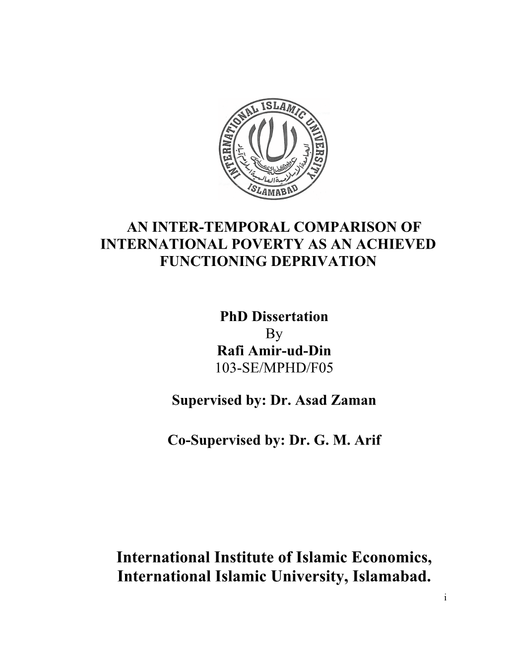 International Institute of Islamic Economics, International Islamic University, Islamabad