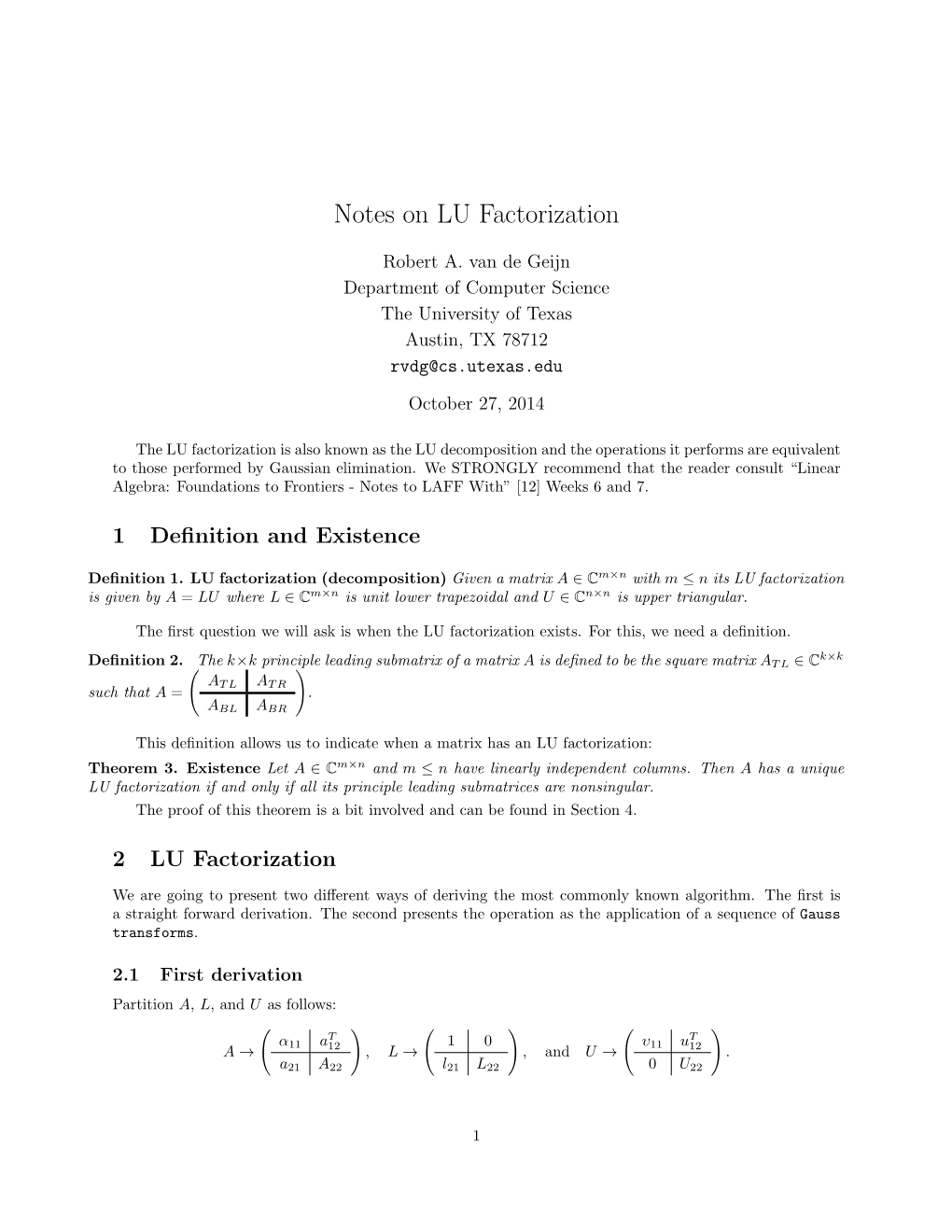 Notes on LU Factorization