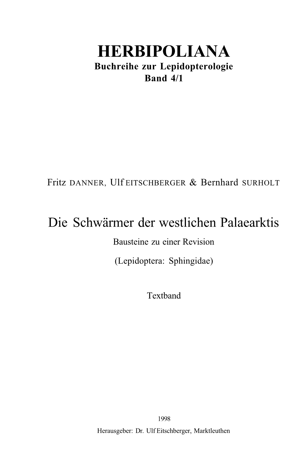 HERBIPOLIANA Buchreihe Zur Lepidopterologie Band 4/1