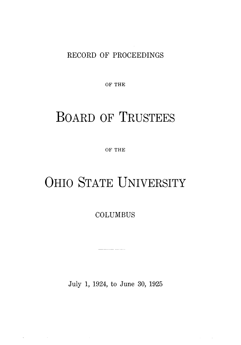 Proceedings of the Board of Trustees the Ohio State University