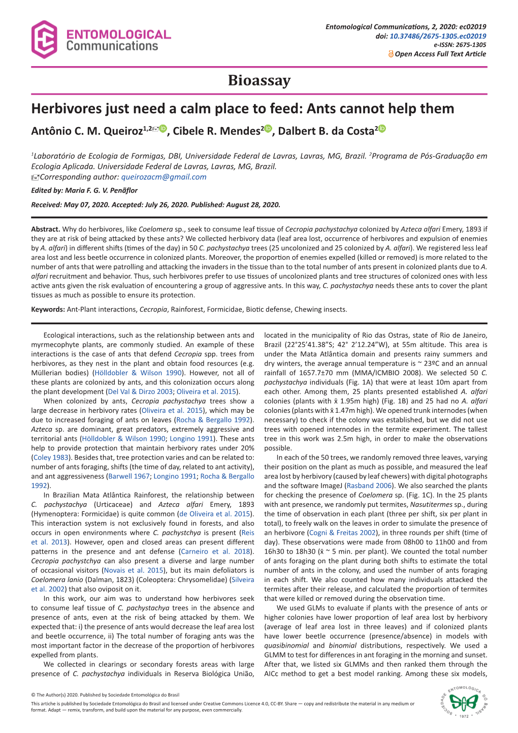 Herbivores Just Need a Calm Place to Feed: Ants Cannot Help Them Antônio C