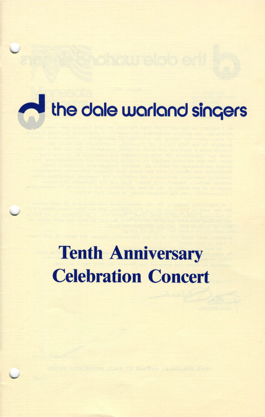 The Dale Warland Singers, Minnesota Orchestra, Tenth Anniversary