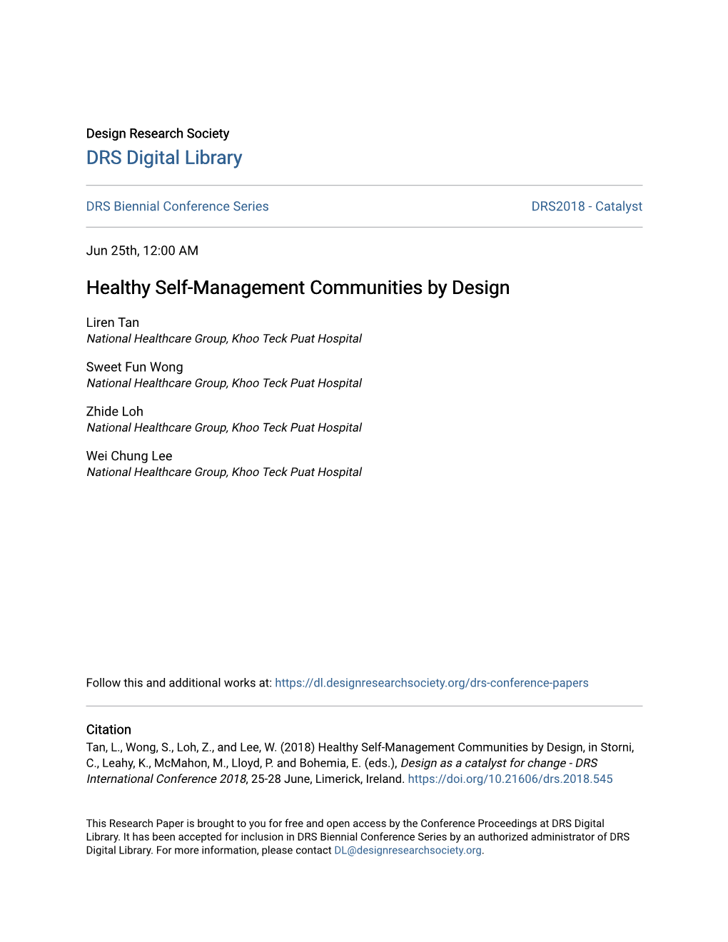 Healthy Self-Management Communities by Design