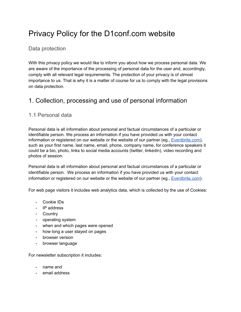 Privacy Policy for the D1conf.Com Website