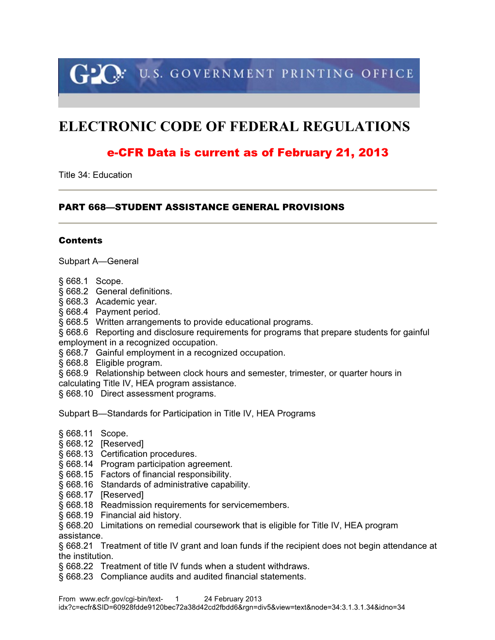 Electronic Code of Federal Regulations