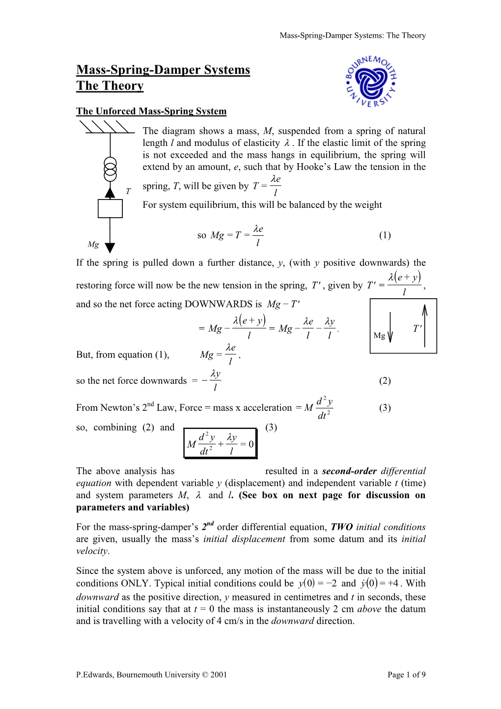 Mass-Spring-Damper Systems the Theory