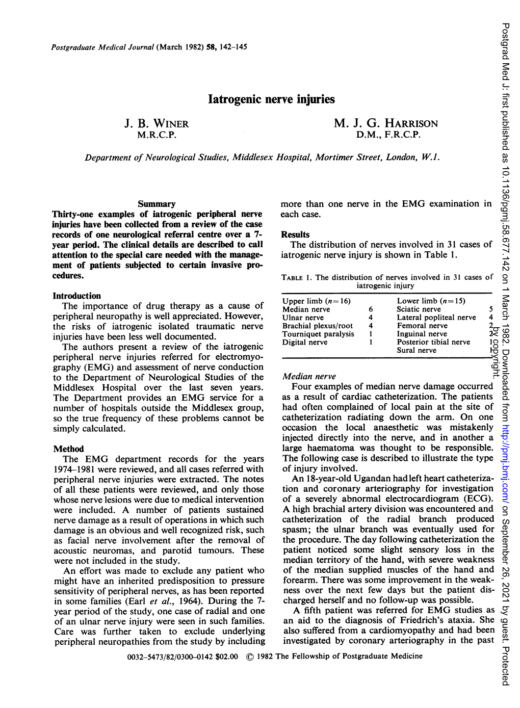 Latrogenic Nerve Injuries J. B. WINER M. J. G. HARRISON M.R.C.P