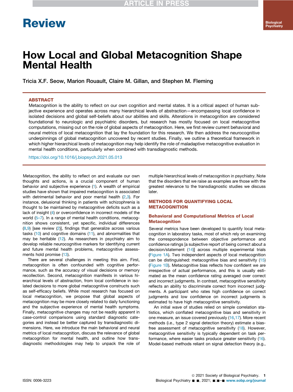 How Local and Global Metacognition Shape Mental Health