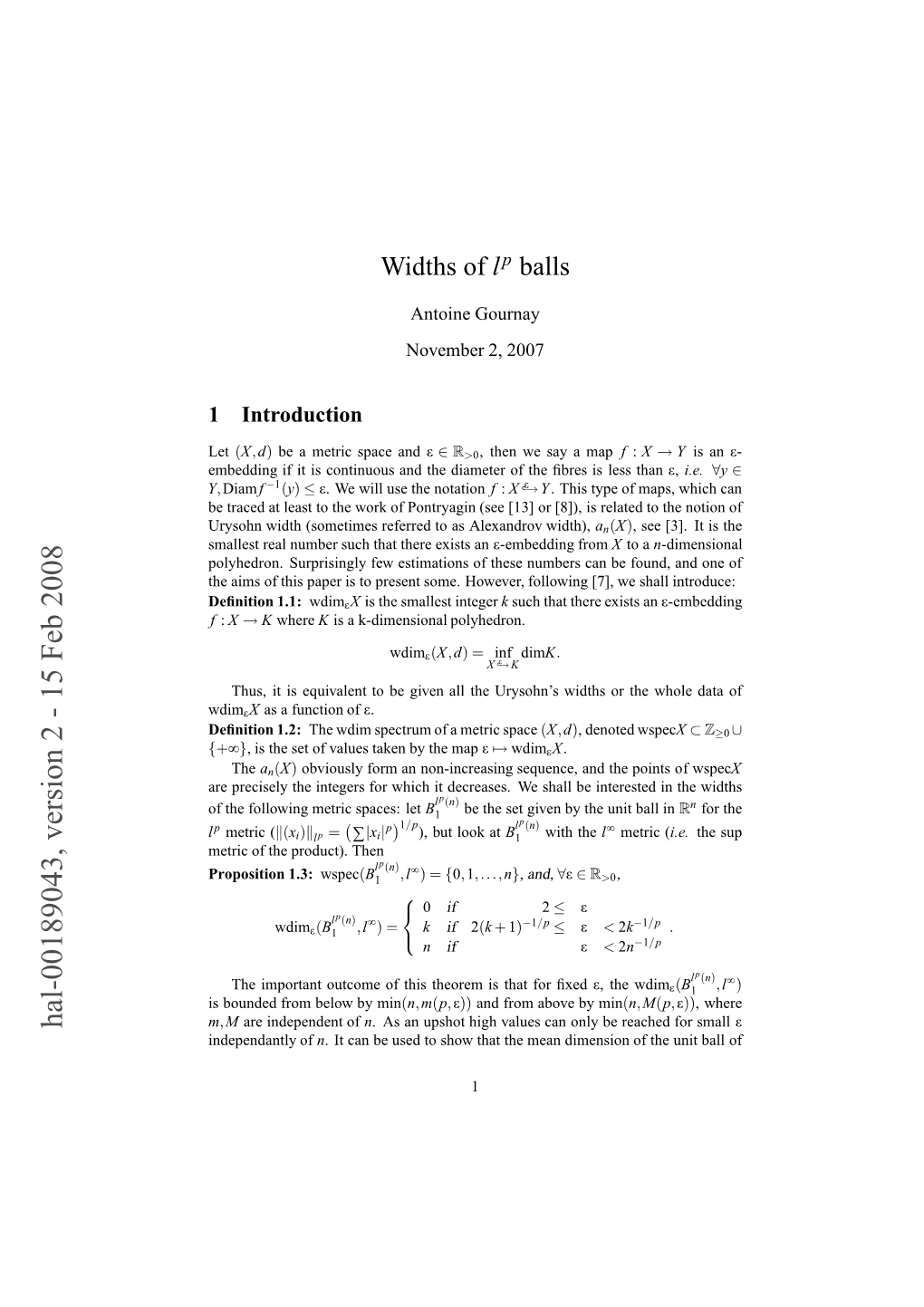 Width of L^ P Balls