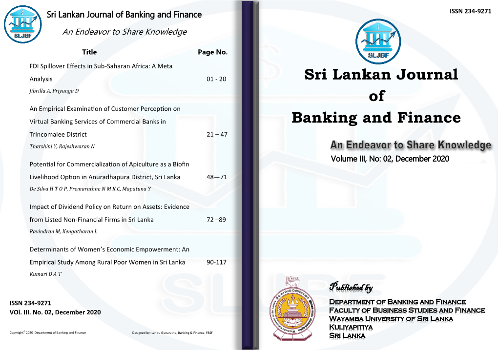 Sri Lankan Journal of Banking and Finance ISSN 234-9271