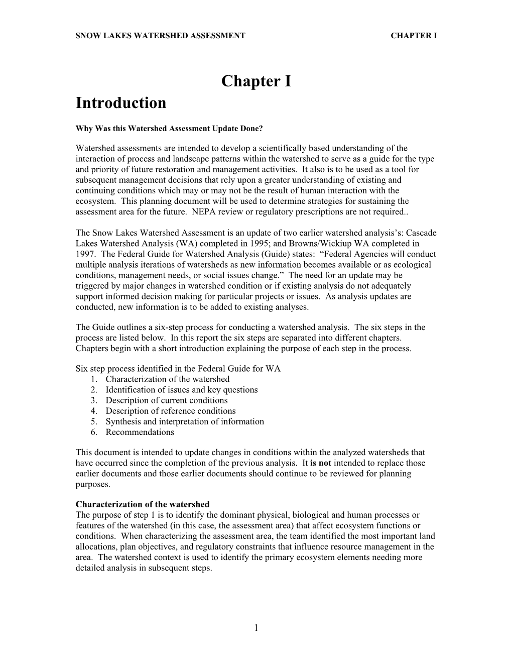 Snow Lakes Watershed Analysis Area