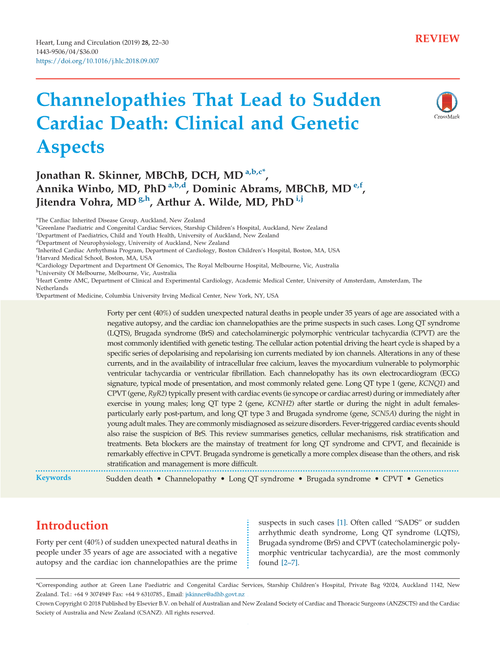 Channelopathies That Lead to Sudden Cardiac Death: Clinical and Genetic Aspects