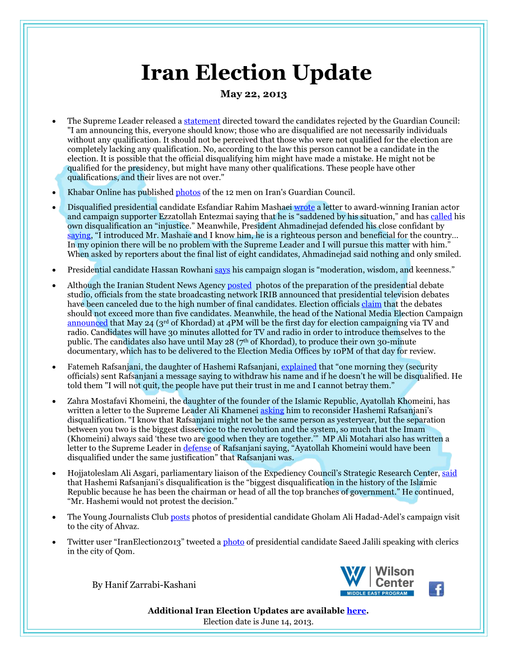 Iran Election Update May 22, 2013