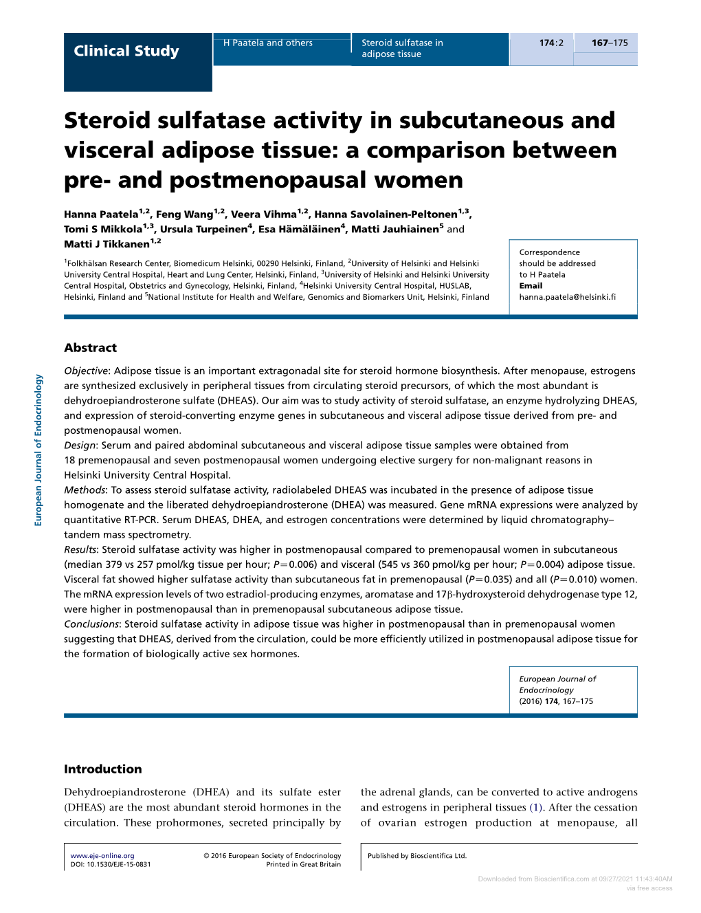 Steroid Sulfatase Activity in Subcutaneous and Visceral Adipose Tissue: a Comparison Between Pre- and Postmenopausal Women