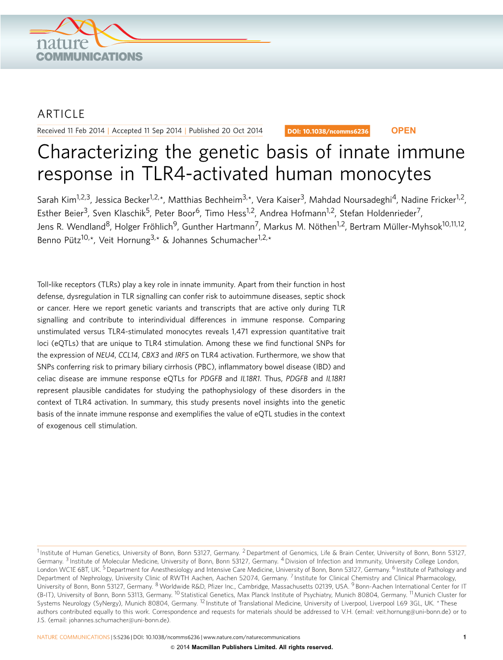 Characterizing the Genetic Basis of Innate Immune Response in TLR4-Activated Human Monocytes