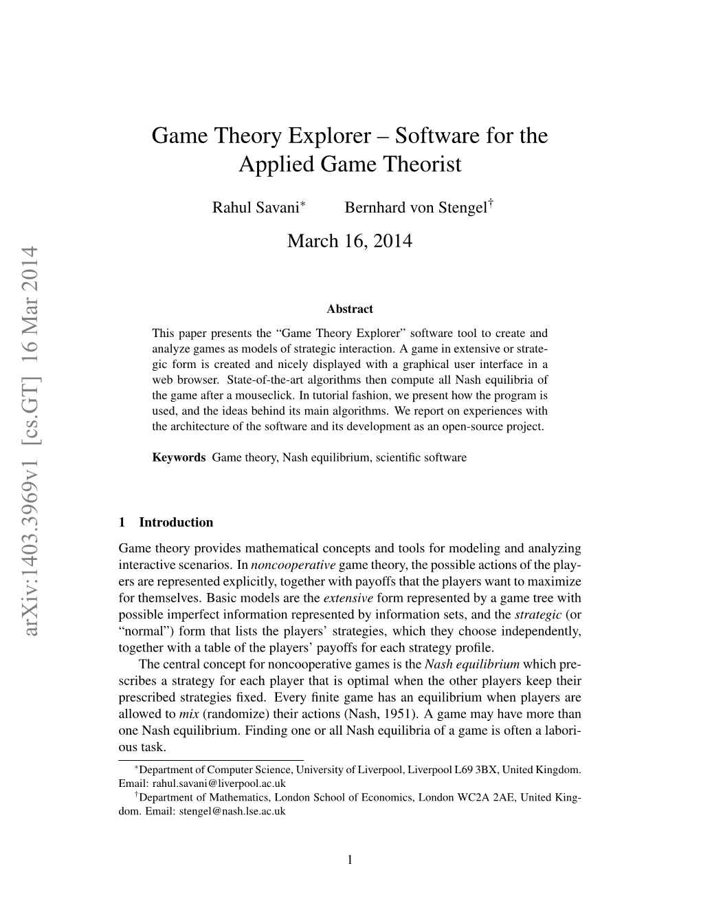 Software for the Applied Game Theorist Arxiv:1403.3969V1 [Cs.GT]