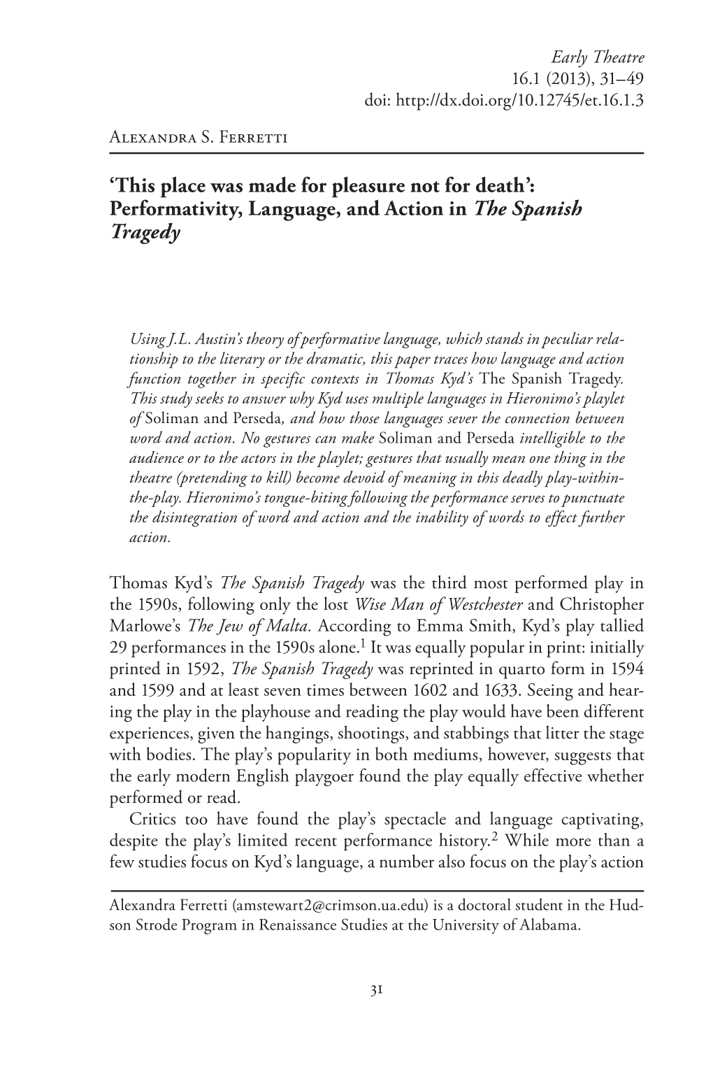 Performativity, Language, and Action in the Spanish Tragedy