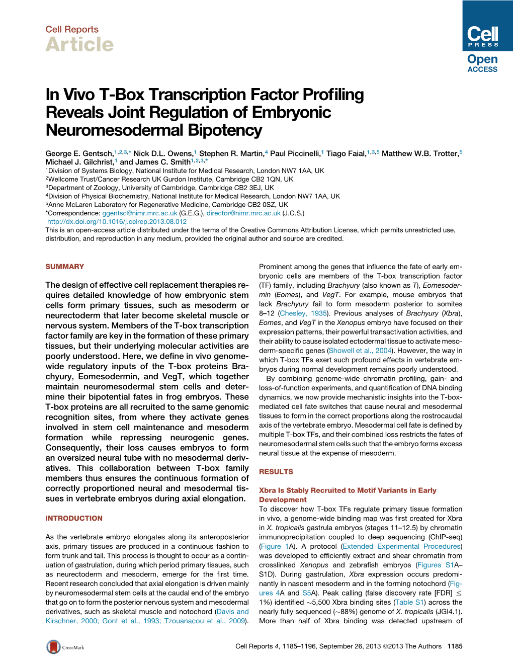 Vivo T-Box Transcription Factor Profiling Reveals Joint Regulation of Embryonic Neuromesodermal Bipotency