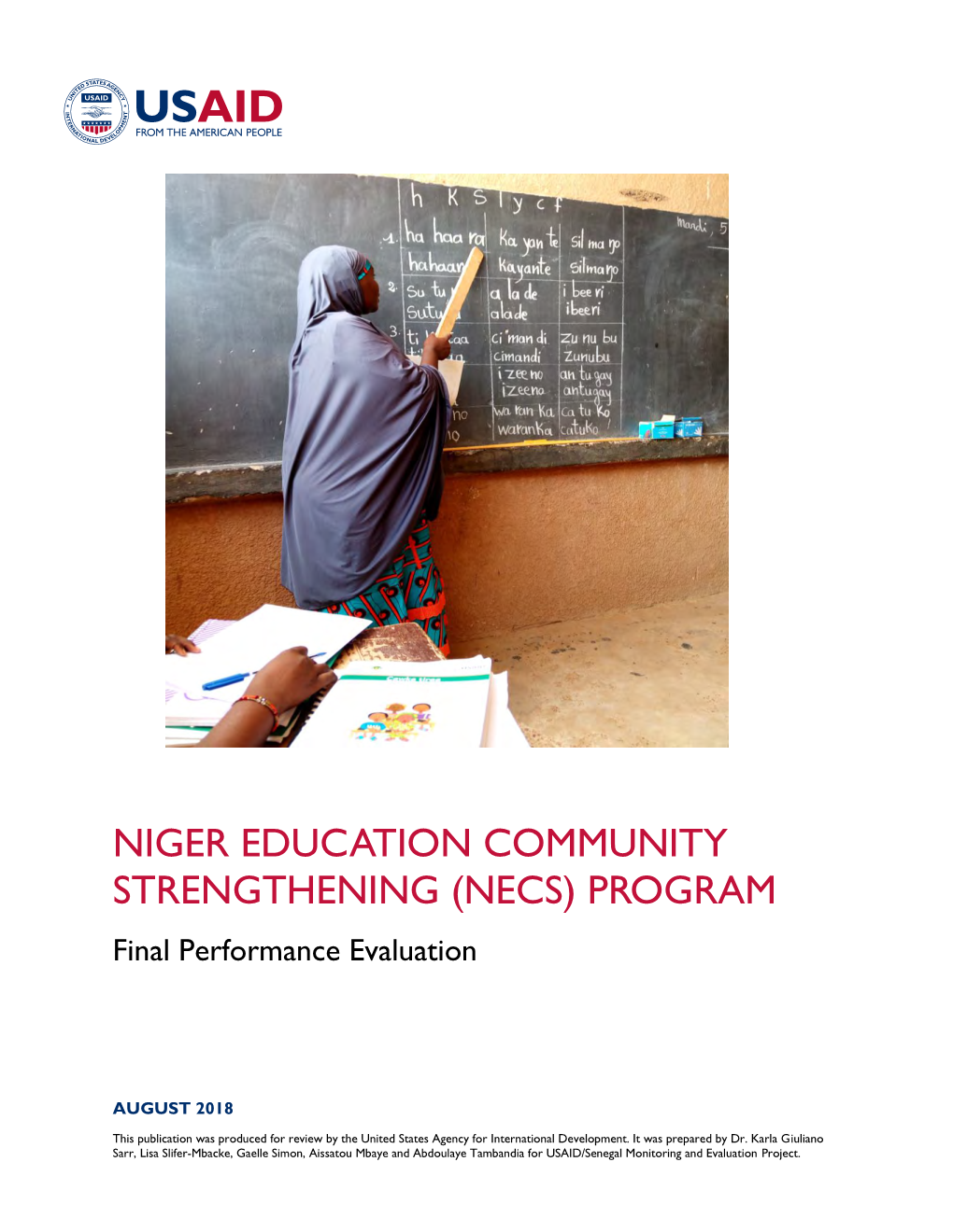 NIGER EDUCATION COMMUNITY STRENGTHENING (NECS) PROGRAM Final Performance Evaluation