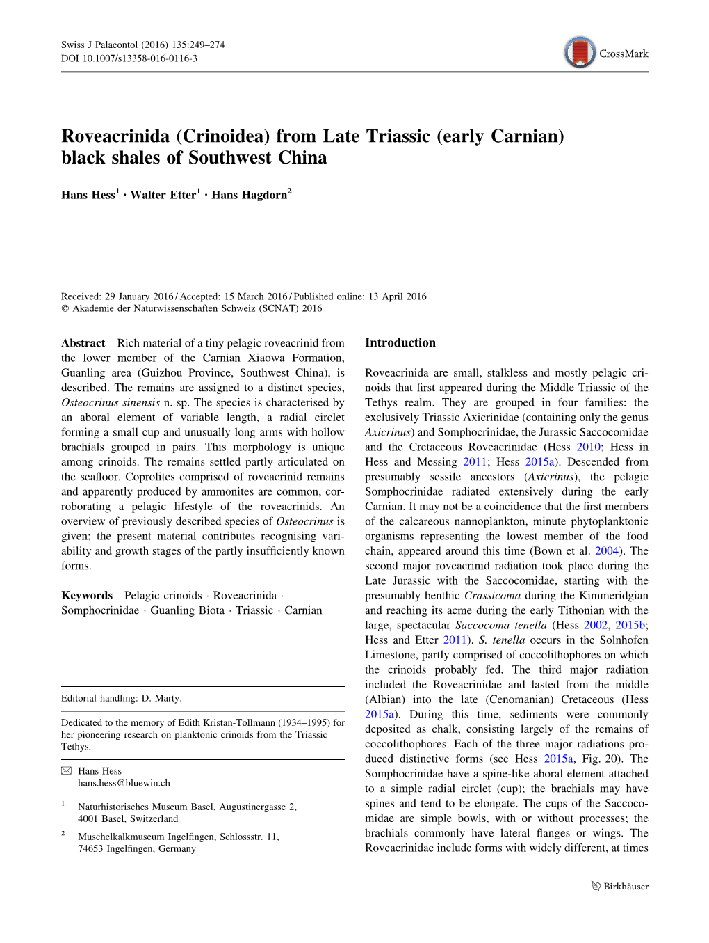 From Late Triassic (Early Carnian) Black Shales of Southwest China