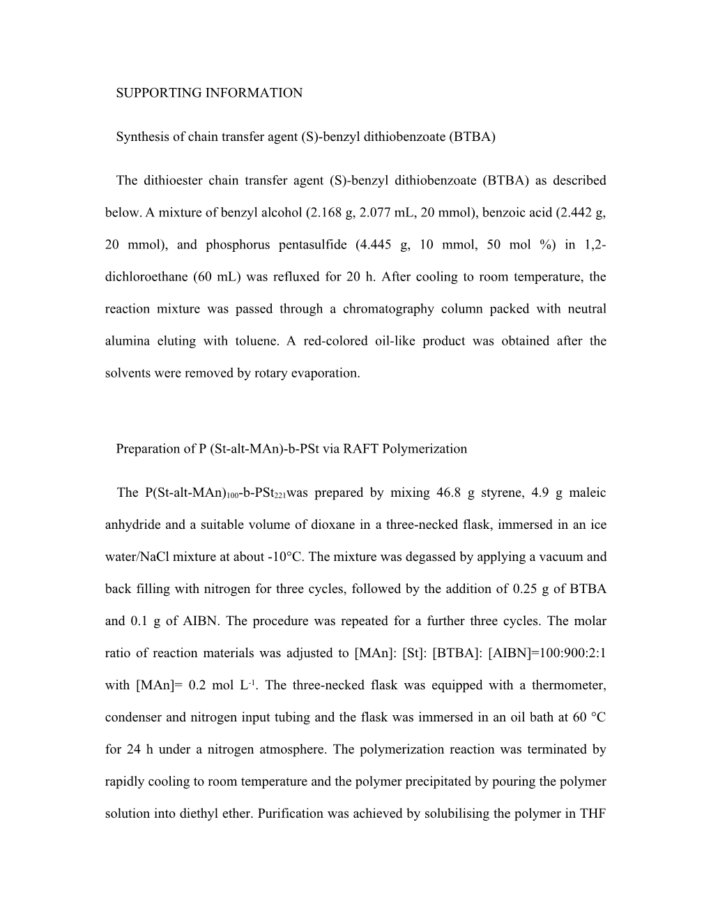 Synthesis of Chain Transfer Agent (S)-Benzyl Dithiobenzoate (BTBA)