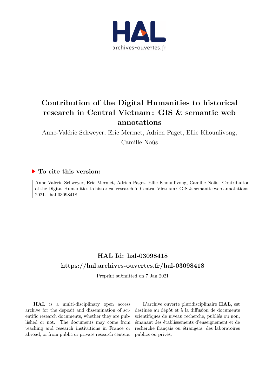 Contribution of the Digital Humanities to Historical