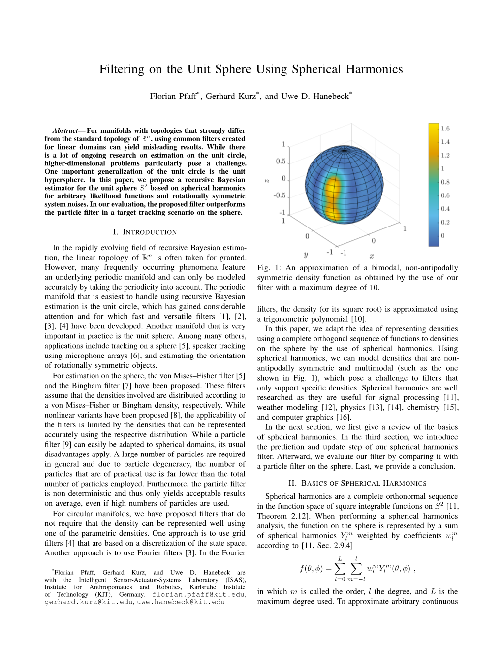 Filtering on the Unit Sphere Using Spherical Harmonics