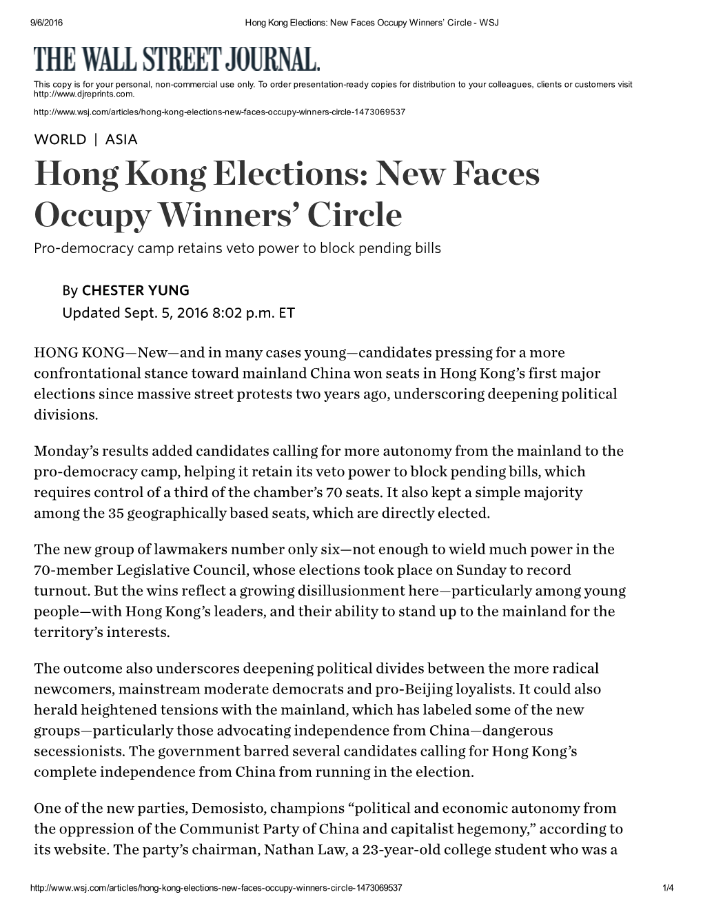 Hong Kong Elections: New Faces Occupy Winners' Circle