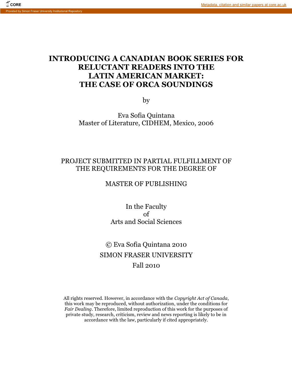 Introducing a Canadian Book Series for Reluctant Readers Into the Latin American Market: the Case of Orca Soundings