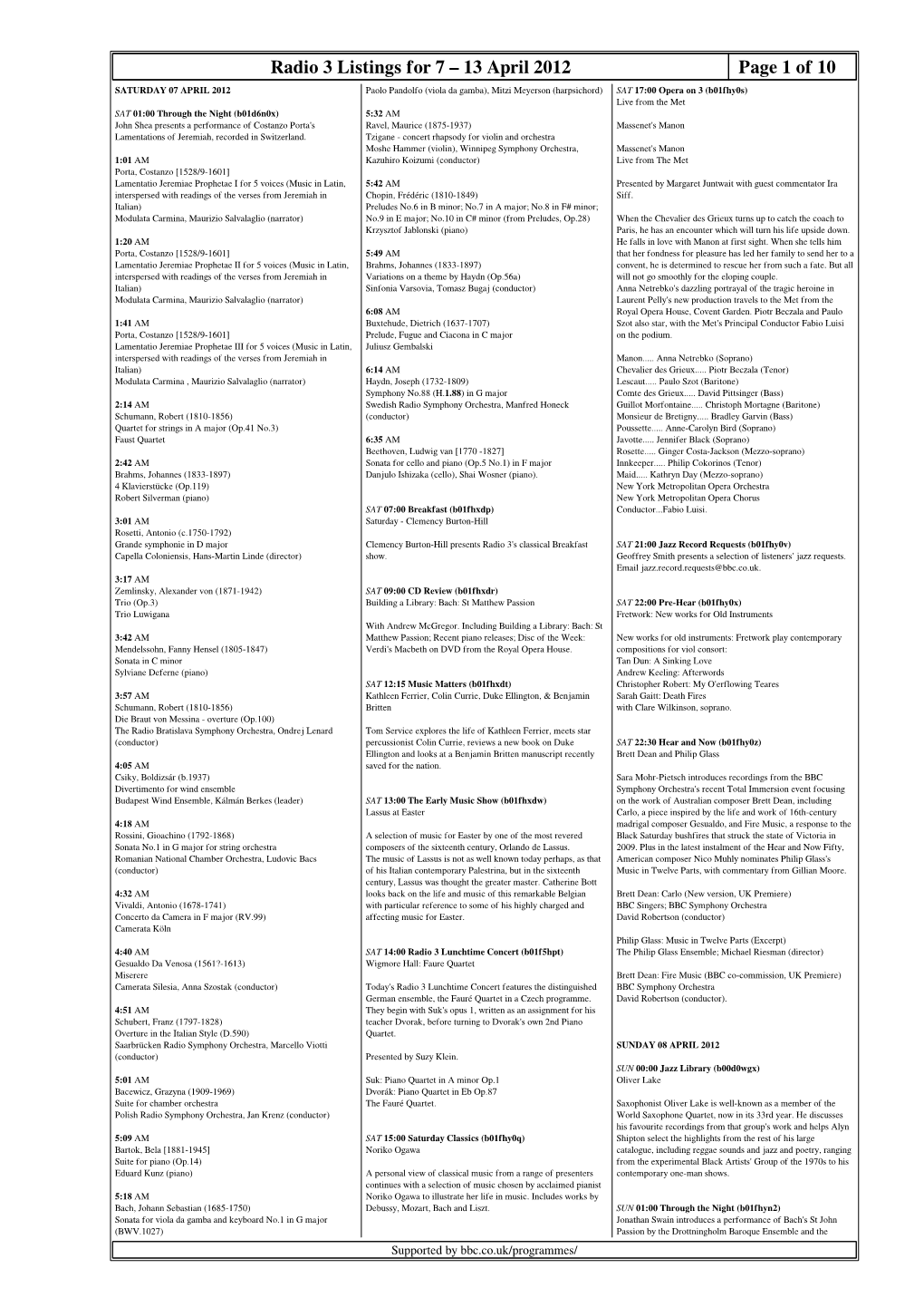 Radio 3 Listings for 7 – 13 April 2012 Page 1 of 10