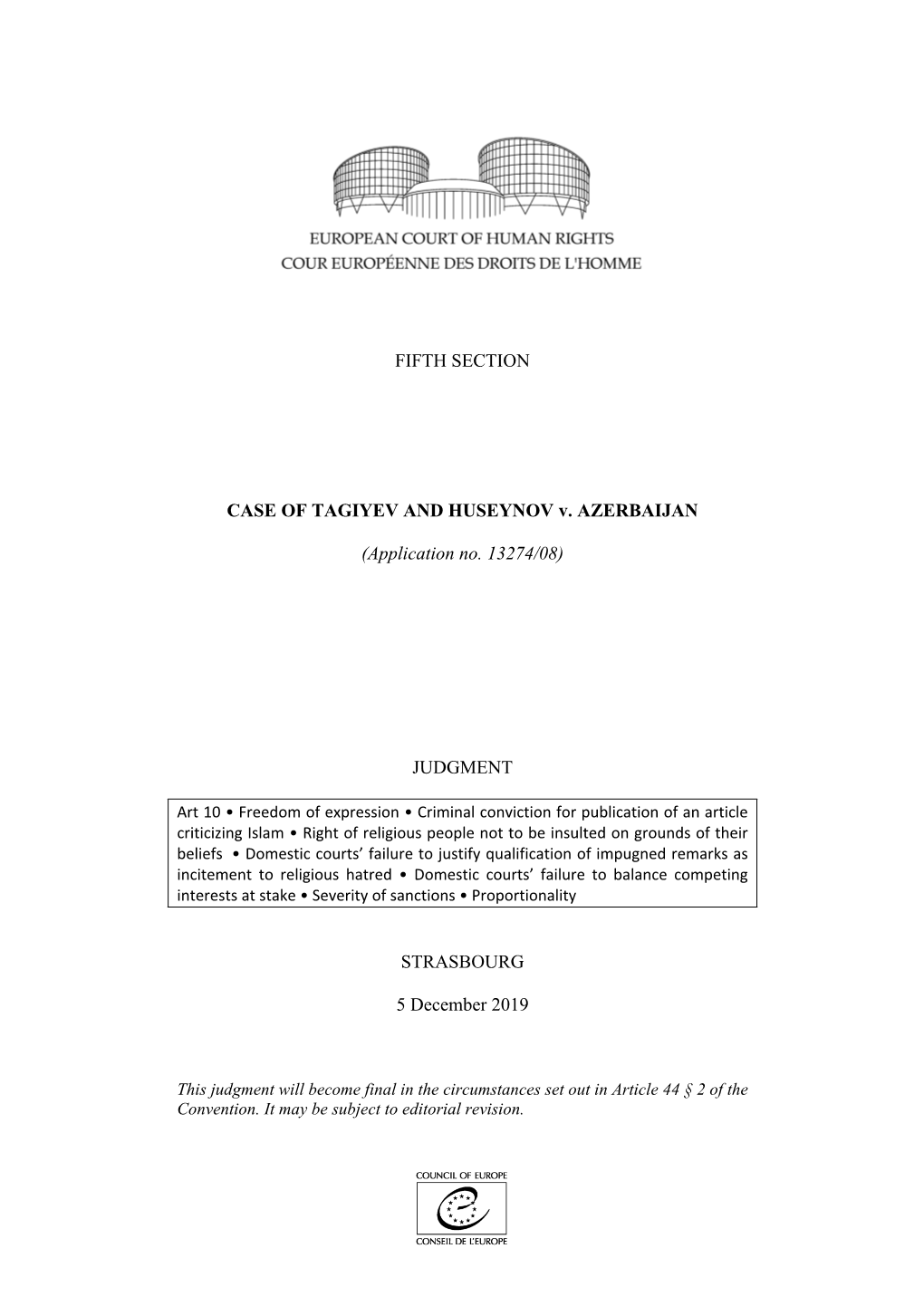 FIFTH SECTION CASE of TAGIYEV and HUSEYNOV V. AZERBAIJAN