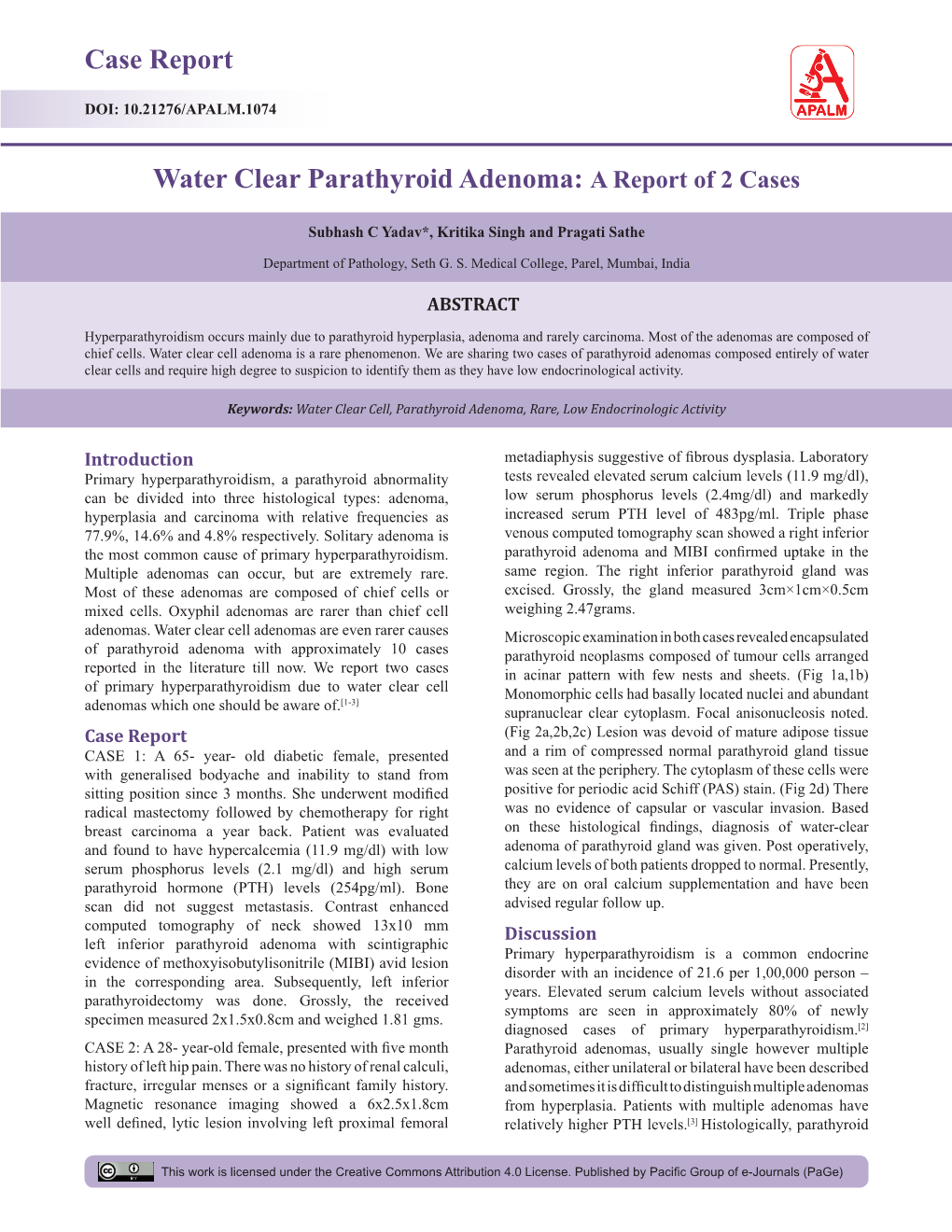 Case Report Water Clear Parathyroid Adenoma