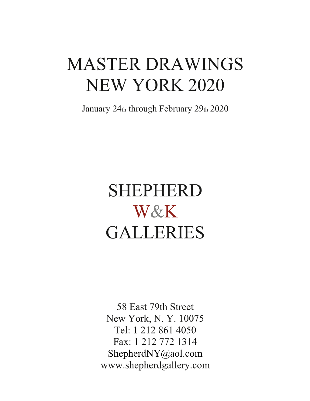 Master Drawings New York 2020 Shepherd W&K Galleries