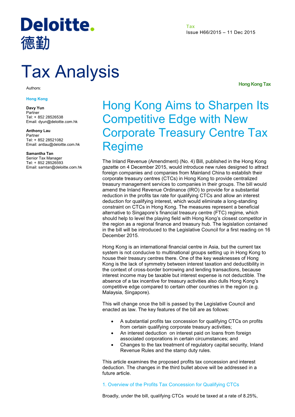 Tax Analysis Hong Kong Tax Authors