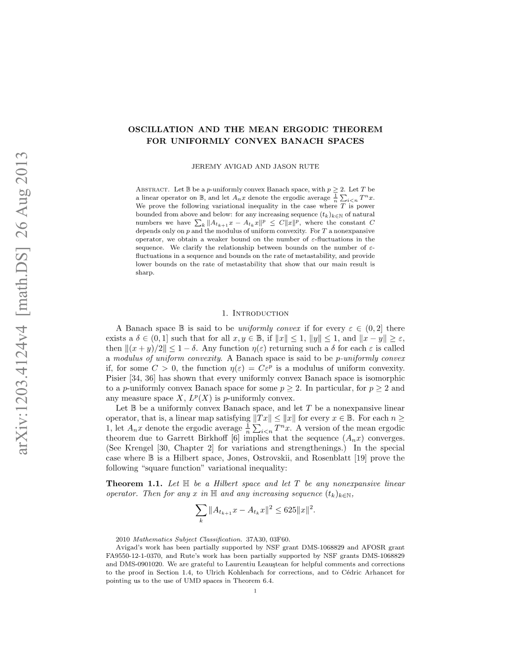 Oscillation and the Mean Ergodic Theorem for Uniformly Convex