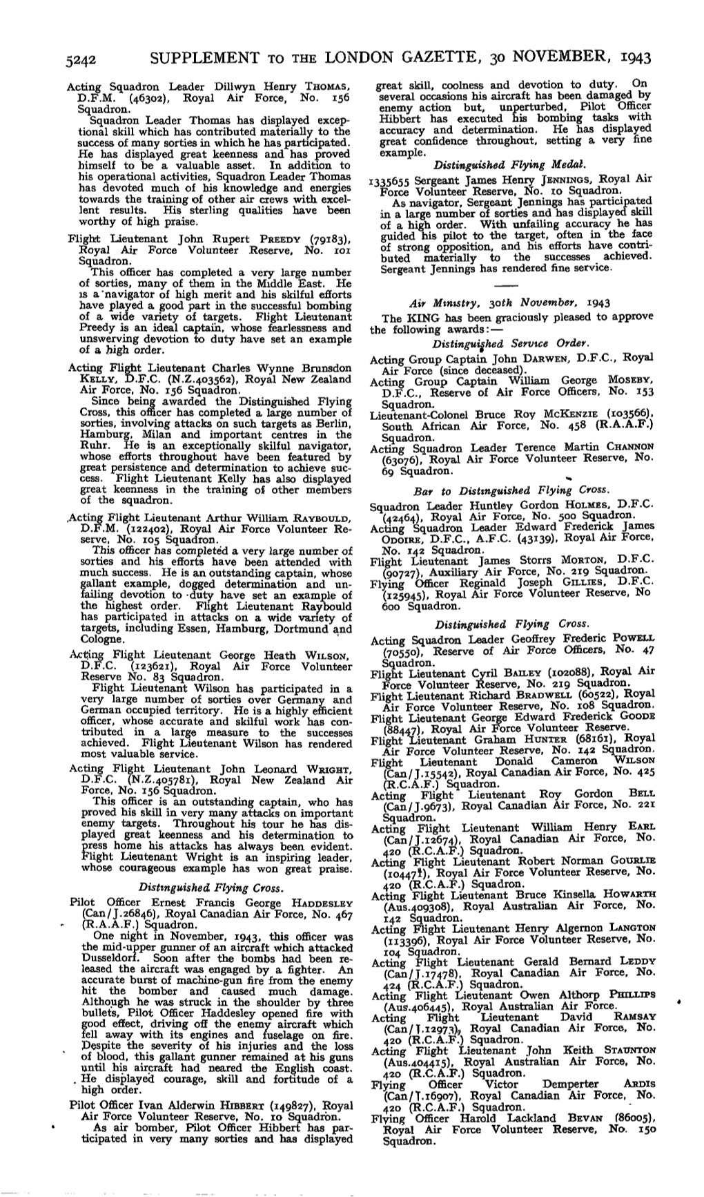 5242 Supplement to the London Gazette, 30 November, 1943
