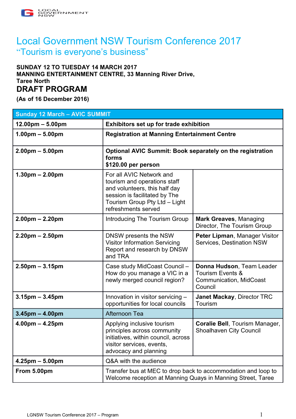 Draft Topics and Program Outline As of 8 November 2005 for Tourism Conference 2006