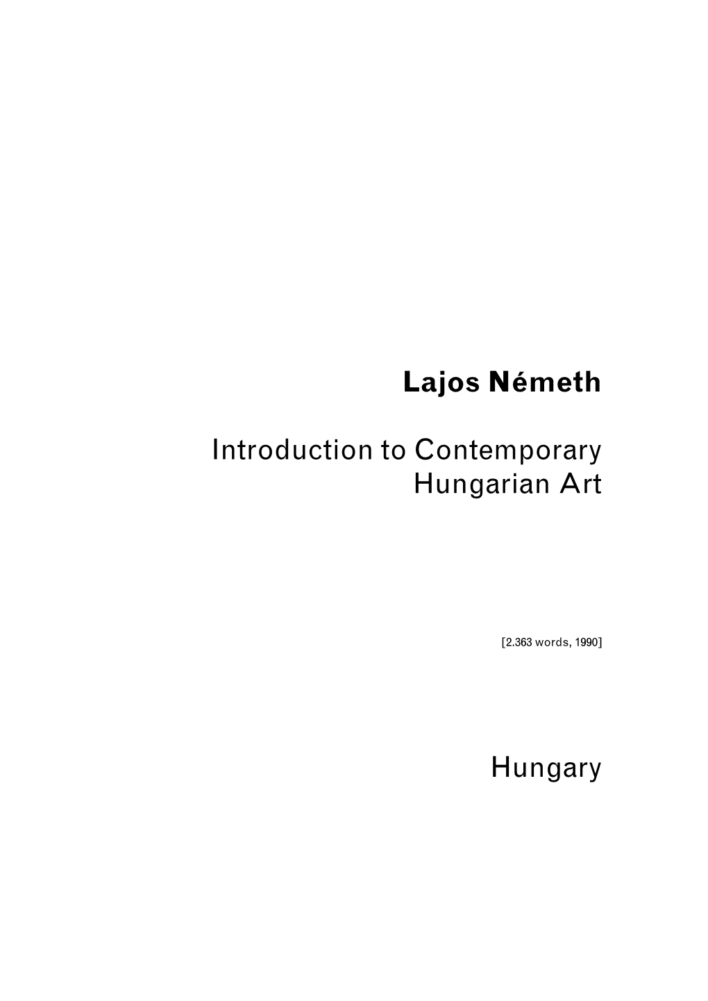 Lajos Nemeth Introduction to Hungarian Contemporary Art