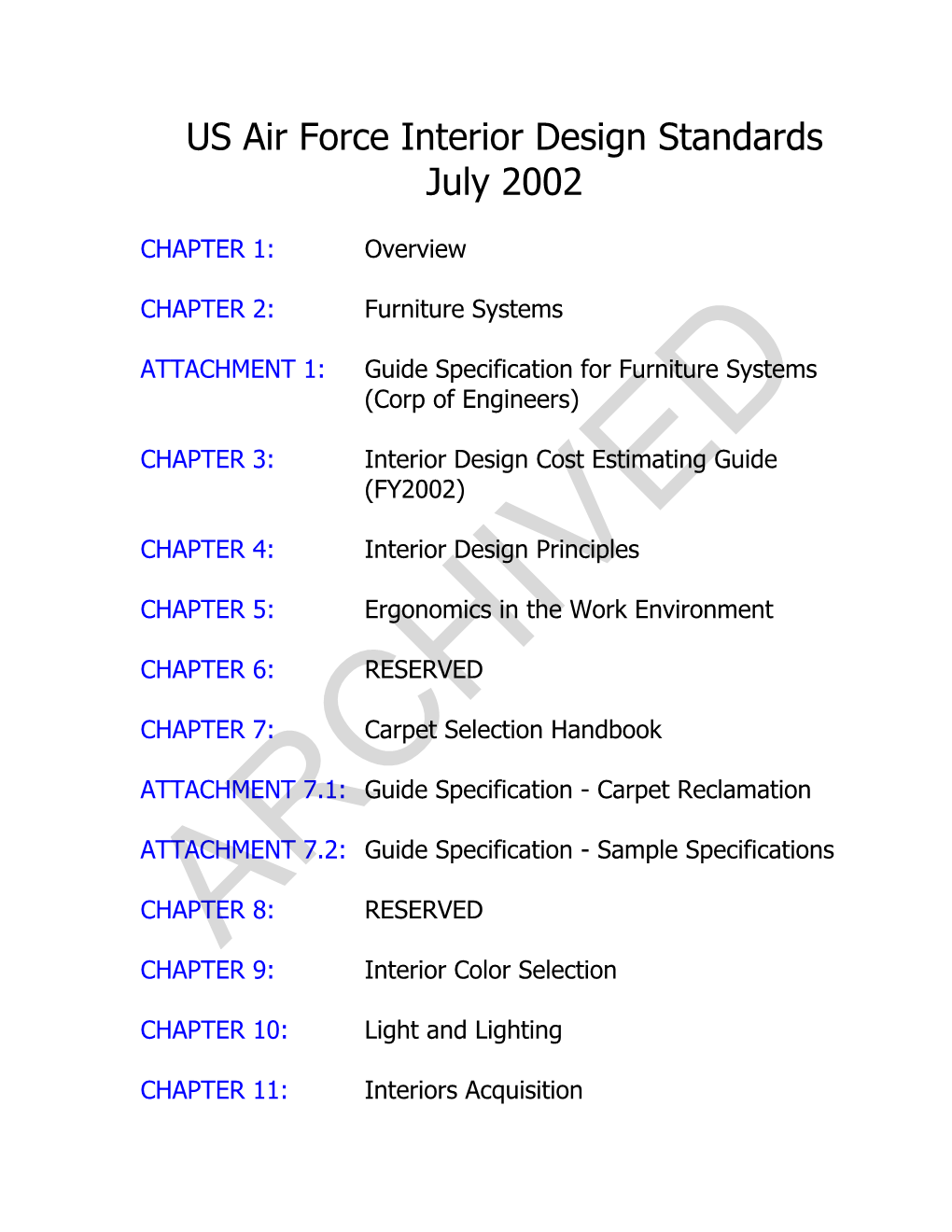 US Air Force Interior Design Standards July 2002