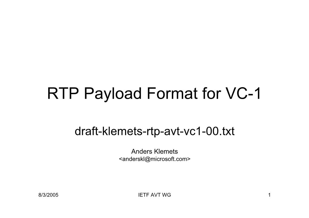 RTP Payload Format for VC-1