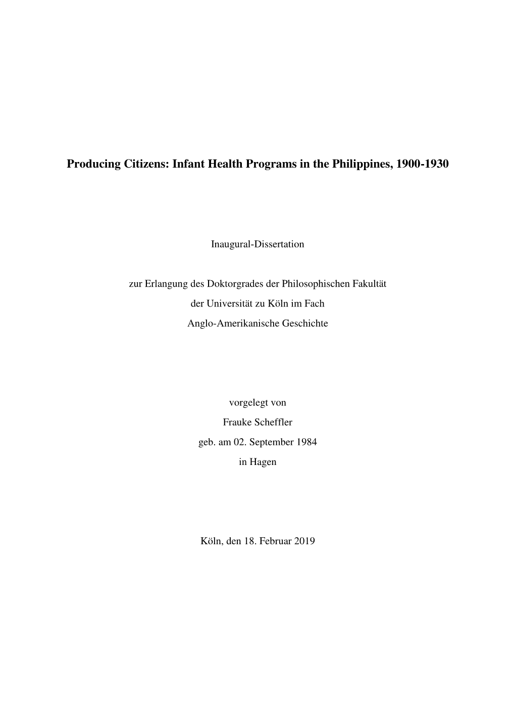 Infant Health Programs in the Philippines, 1900-1930