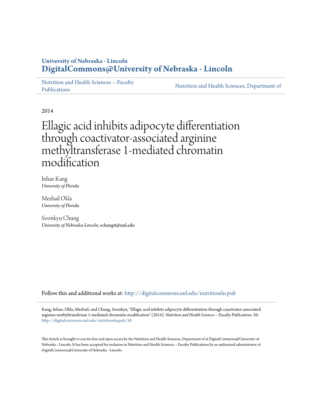 Ellagic Acid Inhibits Adipocyte Differentiation Through Coactivator